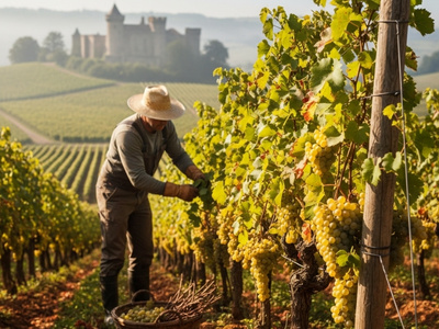 Aligoté Wein wird gepflückt